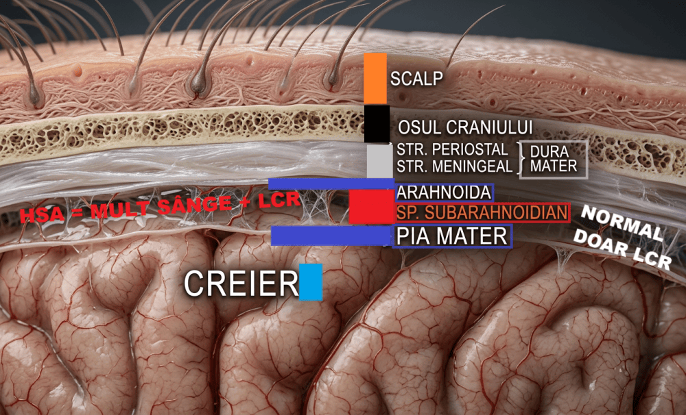 anatomie straturi cap scalp osul craniului dura mater arahnoida spatiu subarahnoidian hsa
