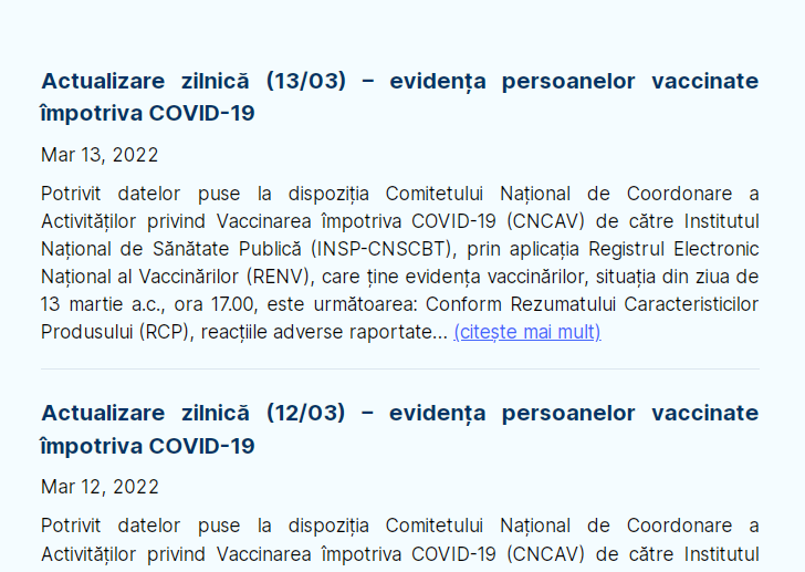 SITUATIA VACCINARII IN ROMANIA