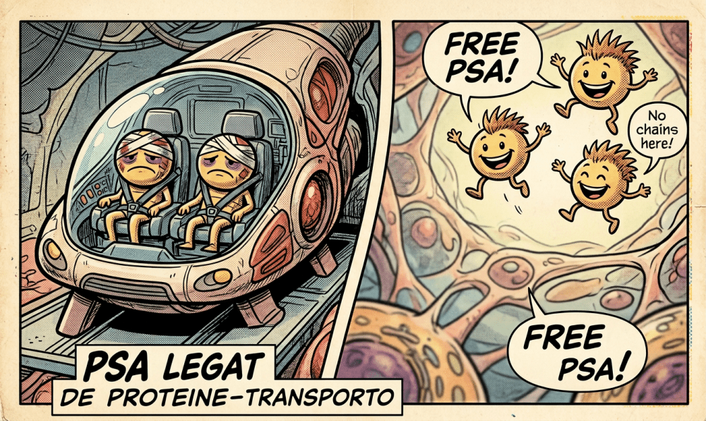 wp-17874125583788665988408663873455 Banda desenata explicativa ilustrand diferenta dintre PSA legat de proteine si Free PSA liber in sange
