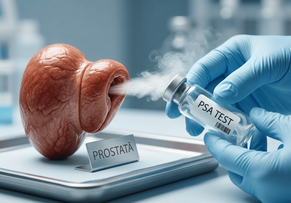 wp-17874156498932525930852733768865 Ilustratie conceptuala cu o prostata care elimina aburi direct intr-o eprubeta de laborator numita PSA TEST